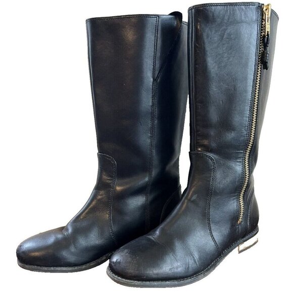 SPERRY Black Leather Mid Calf Gold Flat Heel Boots Womens Size 9 M Style 9289687 - Picture 3 of 11